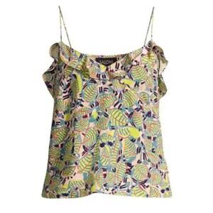 saloni Silk Cami Tank In peach banana leaf Print US 4